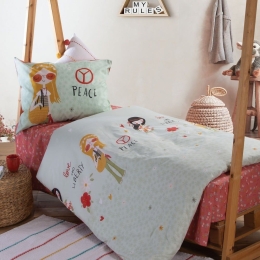 Σεντόνια Παιδικά Love & Peace (Σετ 3τμχ) Mint Nef-Nef Μονό 170x260cm 100% Βαμβάκι