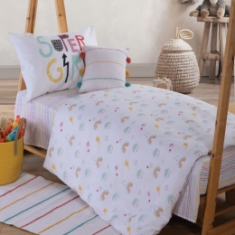 Σεντόνια Παιδικά Super Girl (Σετ 3τμχ) White Nef-Nef Μονό 170x260cm 100% Βαμβάκι