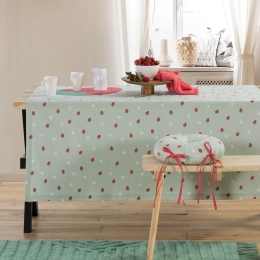 Τραπεζομάντηλο Αλέκιαστο Strawberry Taste Green Nef-Nef 140Χ140 100% Βαμβάκι