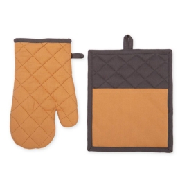 Πιάστρα Perfetto Με Γάντι (Σετ 2τμχ) Mustard Nef-Nef 20x25cm Βαμβάκι-Πολυέστερ