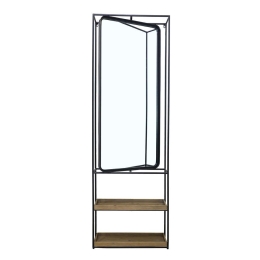Έπιπλο Εισόδου Με Καθρέπτη Entry 60x17xH183cm Natural-Black 18-0005 Μέταλλο,Ξύλο