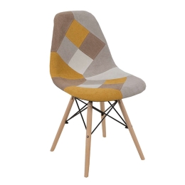 Καρέκλα Τραπεζαρίας Eiffel 46x53xH82cm Yellow-Multi 03-0762 Σετ 4τμχ Ξύλο,Ύφασμα