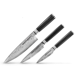 Μαχαίρια Damascus Σε Κασετίνα Δώρου SD-0220 (Σετ 3τμχ) Black Samura Ανοξείδωτο Ατσάλι
