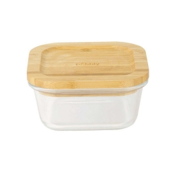 Δοχείο Φαγητού  PKV-016 520 ml 13x13x6cm Clear-Natural Pebbly Γυαλί,Bamboo