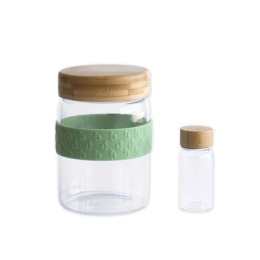 Δοχείο Φαγητού (Σετ 2Τμχ) PKV-031 700ml/50 ml Clear-Green-Natural Pebbly
 Γυαλί,Bamboo