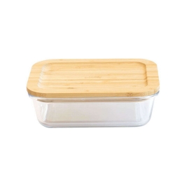 Δοχείο Φαγητού Ορθογώνιο PKV-008 650ml 17x12,5x6cm Clear-Natural Pebbly Γυαλί,Bamboo