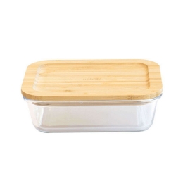 Δοχείο Φαγητού Ορθογώνιο PKV-010 1,5L 22x16,5x7,5cm Clear-Natural Pebbly Γυαλί,Bamboo