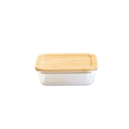 Δοχείο Φαγητού Ορθογώνιο PKV-036 13x9,5x5cm 300ml Clear-Natural Pebbly Γυαλί,Bamboo
