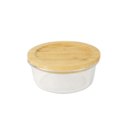 Δοχείο Φαγητού Στρογγυλό PKV-017 620ml 15x6cm Clear-Natural Pebbly Γυαλί,Bamboo