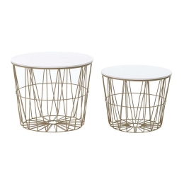 Τραπεζάκι Σαλονιού Σετ 2τμx 3-50-013-0006 White-Gold 50x50x42 Inart Μέταλλο,Ξύλο