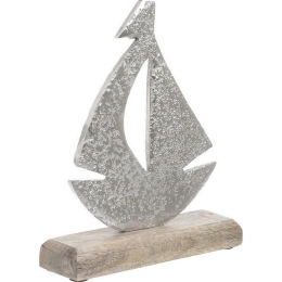 Διακοσμητικό Επιτραπέζιο 3-70-357-0092 Καράβι Natural-Silver 18Χ5Χ22 Inart Μέταλλο,Ξύλο