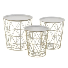 Τραπέζι Καλάθι Αποθήκευσης Σετ 3τεμ Δ50Χ53 Gold-Grey 3-50-207-0094 Inart