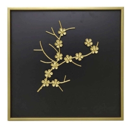 Πίνακας Λουλούδι 3-90-005-0001 50x50cm Black-Gold Inart Τετράγωνοι Μέταλλο