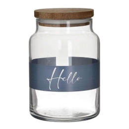 Δοχείο Αποθήκευσης Με Καπάκι Hello 6-60-961-0076 890ml Clear-Grey Click Ξύλο,Γυαλί