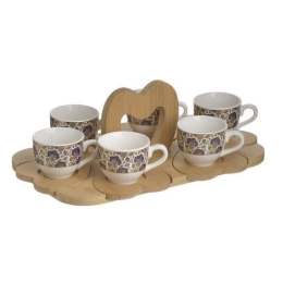 Φλυτζάνια Καφέ Σε Δίσκο Bamboo (Σετ 7Τμχ) 6-60-476-0037 90ml Multi Click Πορσελάνη