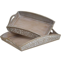 Διακοσμητικός Δίσκος Antique (Σετ 2Τμχ) 3-70-459-0010 41x29x7cm Natural-White Inart Ξύλο