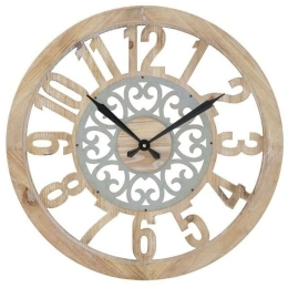 Ρολόι Τοίχου 3-20-773-0359 Φ60cm Natural-Grey Inart Μέταλλο,Ξύλο
