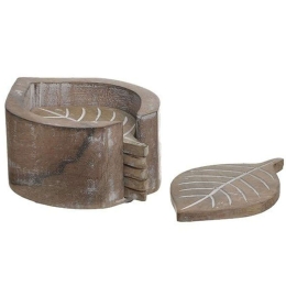 Σουβέρ (Σετ 6Τμχ) 3-70-459-0015 14x10x5cm Natural-White Inart Ξύλο