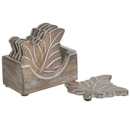 Σουβέρ (Σετ 6Τμχ) 3-70-459-0014 12x7x11cm Natural-White Inart Ξύλο