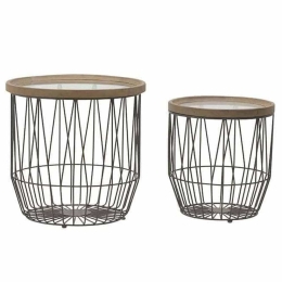 Τραπεζάκι Βοηθητικό (Σετ 2Τμχ) 3-50-972-0008 Φ65x64,5/50x54cm Black-Natural Inart