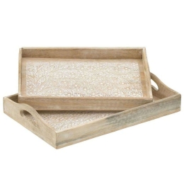 Δίσκος Σερβιρίσματος (Σετ 2Τμχ) 3-70-245-0022 43x28x5cm Natural-White Inart Ξύλο