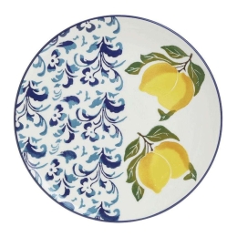 Πιατέλα Στρογγυλή Λεμόνια 3-60-017-0061 Φ26x2cm White-Blue-Yellow Inart Κεραμικό
