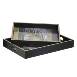 Δίσκος Φύλλο (Σετ 2Τμχ) 3-70-151-0507 40x30x6cm Multi Inart Ξύλο,Γυαλί