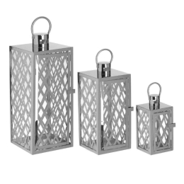 Φανάρι (Σετ 3Τμχ) 3-70-151-0524 18x18x49cm Silver Inart Μέταλλο,Γυαλί