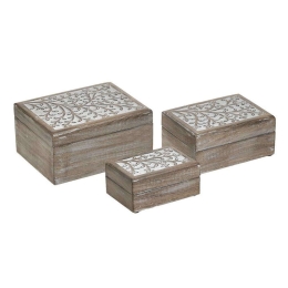Κουτί Ξύλινο Αντικέ (Σετ 3Τμχ) 3-70-459-0008 White-Natural Inart Ρητίνη