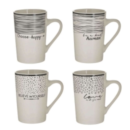 Κούπα Πορσελάνινη (Σετ 4Τμχ) 6-60-112-0027 385ml Black-White Click Πορσελάνη