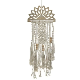 Διακοσμητικό Τοίχου Μακραμέ 3-70-840-0011 29x2x66cm White-Natural Inart Ξύλο,Σχοινί