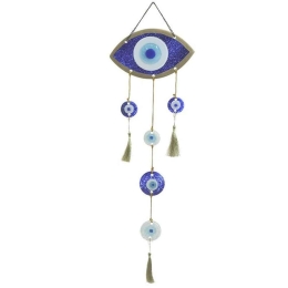 Διακοσμητικό Τοίχου Μάτι 3-70-344-0048 20x2x45/55cm Blue Inart Μέταλλο,Γυαλί