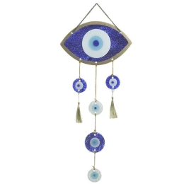 Διακοσμητικό Τοίχου Μάτι 3-70-344-0049 25x2x50/70cm Blue Inart Μέταλλο,Γυαλί
