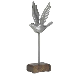 Διακοσμητικό Πουλάκι 3-70-357-0263 11x5x24cm Silver-Brown Inart Ξύλο,Αλουμίνιο
