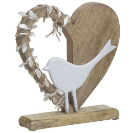 Διακοσμητική Καρδιά 3-70-985-0089 20x5x22cm White-Natural Inart Ξύλο,Αλουμίνιο