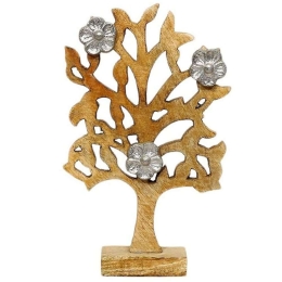 Διακοσμητικό Δέντρο 3-70-985-0046 15x5x25cm Silver-Natural Inart Μέταλλο,Ξύλο