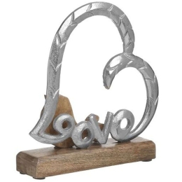 Διακοσμητική Καρδιά Love 3-70-357-0229 19x5x20cm Silver-Natural Inart Μέταλλο,Ξύλο