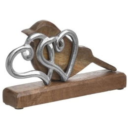 Διακοσμητική Καρδιά 3-70-357-0233 24x5x12cm Silver-Natural Inart Μέταλλο,Ξύλο