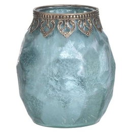 Κηροπήγιο 3-70-912-0207 Φ14x15cm Petrol-Bronze Inart Μέταλλο,Γυαλί