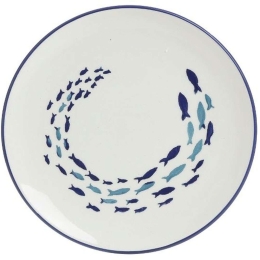 Πιάτο Γλυκού Ψάρια (Σετ 6Τμχ) 3-60-017-0071 Φ20x2cm White-Blue Inart Κεραμικό