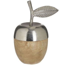 Διακοσμητικό Μήλο 3-70-985-0034 11x9x17cm Natural-Silver Inart Μέταλλο,Ξύλο