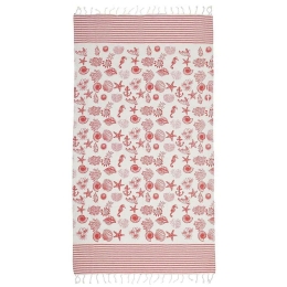 Πετσέτα Θαλάσσης Pestemal Ιππόκαμποι 5-46-807-0074 Red-White Ble Θαλάσσης 100% Βαμβάκι