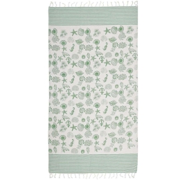 Πετσέτα Θαλάσσης Pestemal Ιππόκαμποι 5-46-807-0073 Green-White Ble Θαλάσσης 100% Βαμβάκι