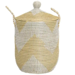 Καλάθι Απλύτων Tortilla Με Καπάκι Και Χερούλια 0510044 (37x50cm) White-Yellow Soulworks Seagrass
