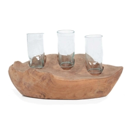 Κηροπήγιο Sampang 0490129 40x18x18cm Clear-Natural Soulworks Ξύλο,Γυαλί
