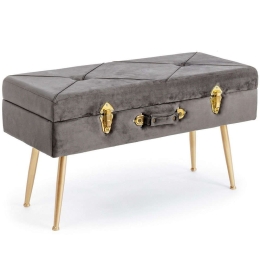 Σκαμπό Polina 0720328 80x34x42 Grey Μέταλλο,Βελούδο,Ξύλο