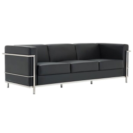 Καναπές 3-Θέσιος Genova Inox/Pu Ε947,32 Μαύρο 188x73x71cm Μέταλλο,Τεχνόδερμα