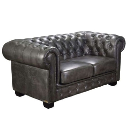 Καναπές Chesterfield 689 Ε9574,22 Δέρμα Antique Grey 160x92x72cm Ξύλο,Τεχνόδερμα