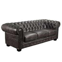 Καναπές Chesterfield 689 Ε9574,32 Δέρμα Antique Grey 201x92x72cm Ξύλο,Τεχνόδερμα