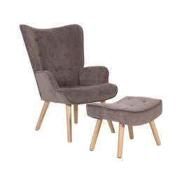 Πολυθρόνα & Σκαμπό Σετ Alma Ε7141,8 69x76x97/52x38x35cm Brown Velure Ύφασμα